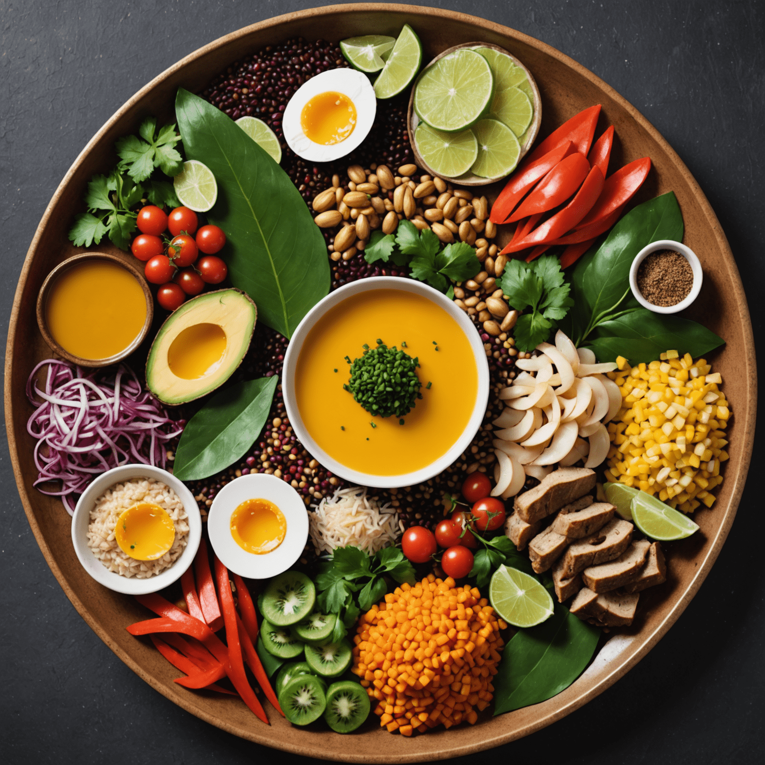 Prato colorido e elaborado misturando ingredientes do cerrado brasileiro com técnicas culinárias asiáticas